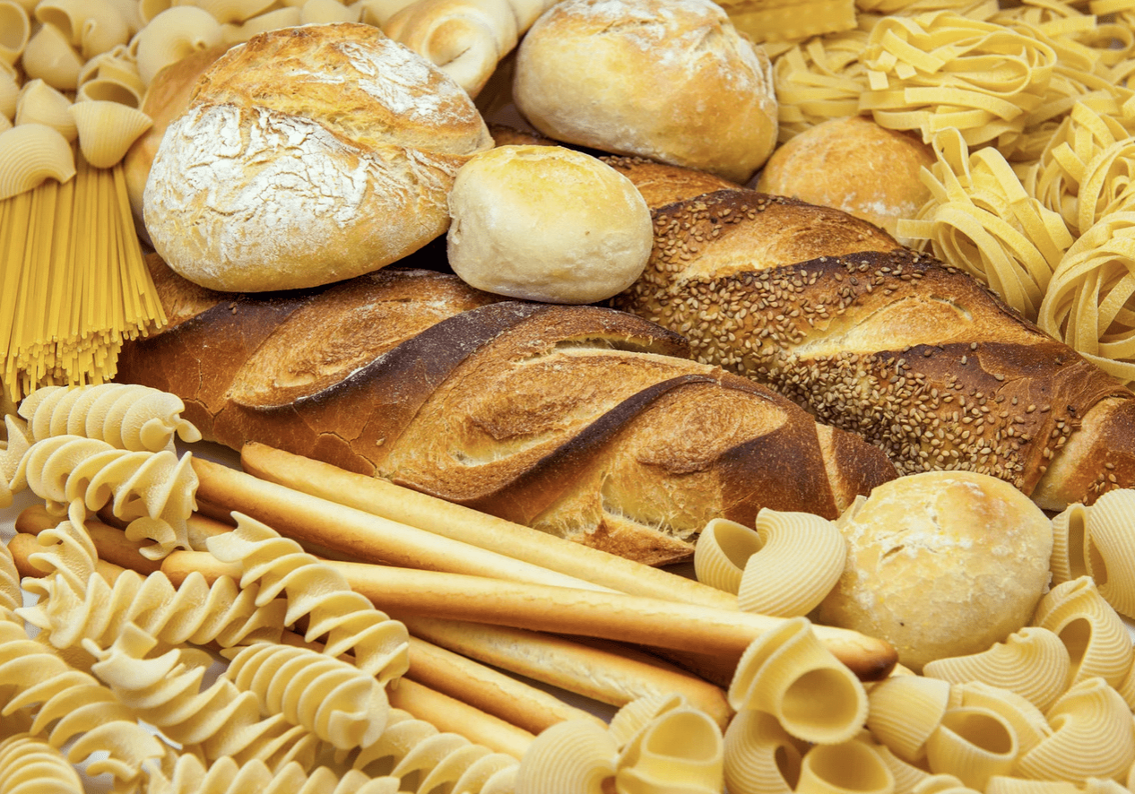 photo of bakery products like varieties of bread, rolls, pasta, and crackers,